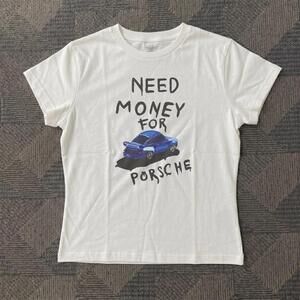 White Baby Tee With Need Money For Porsche